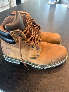 WOLF Men's Tan Leather Lace-Up Work Boots